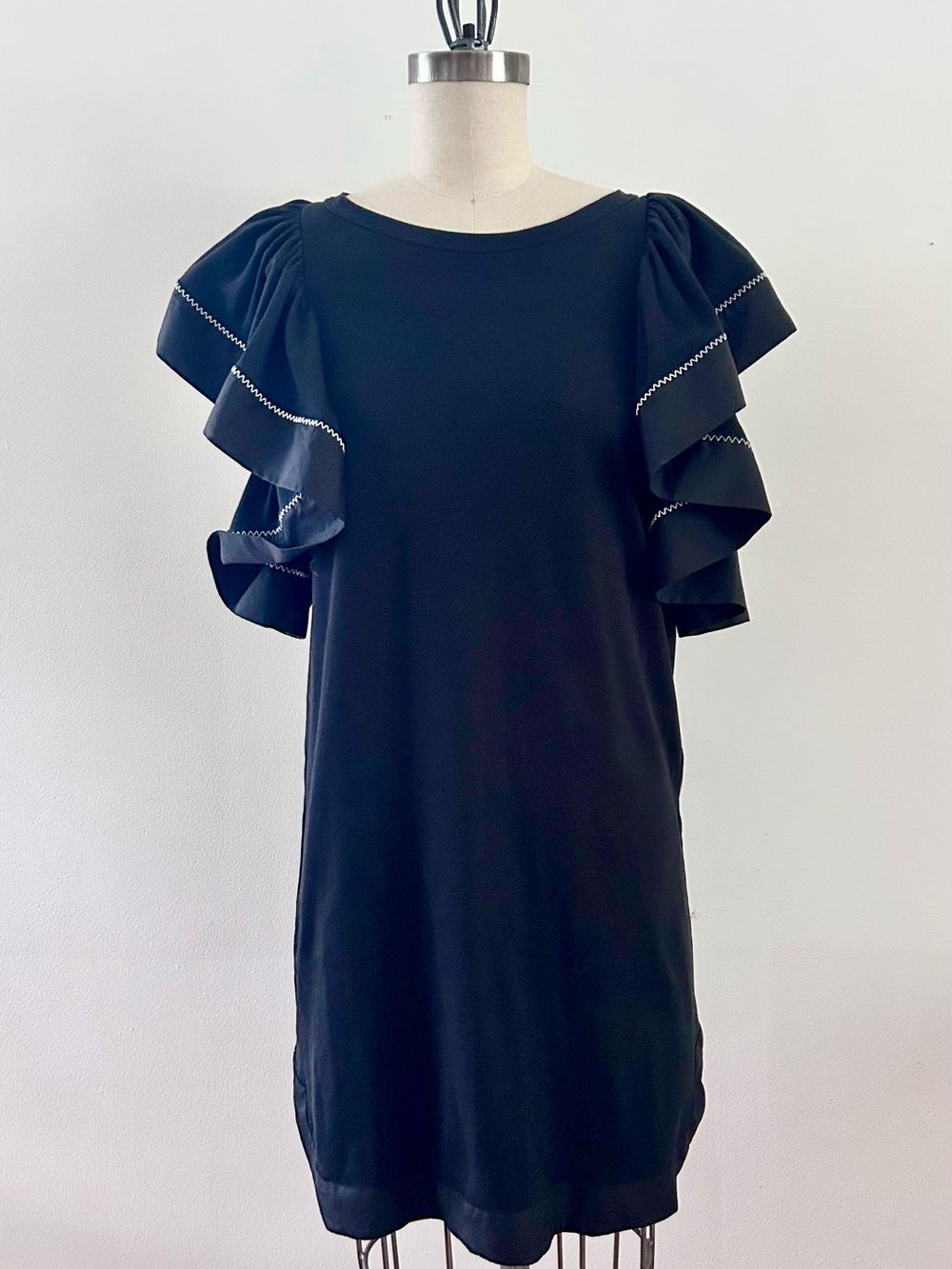 See By Chloé Black Ruffle Sleeve Shift Dress